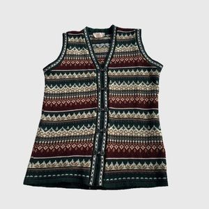 Vintage Tradition Knit Patterned Unisex Button Front Sweater Vest